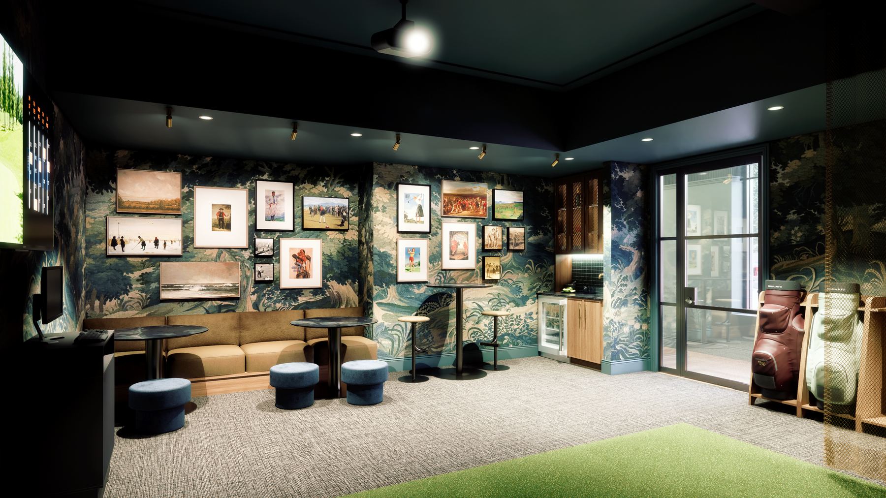 Golf simulator lounge